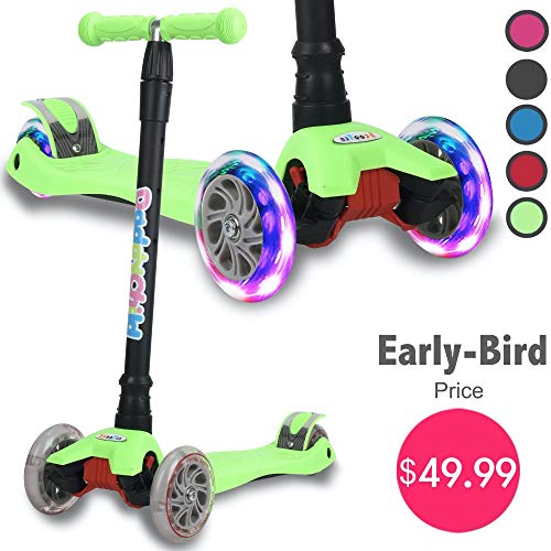 Kick Scooter for Kids, 4 Adjustable Height, Lean to Steer with PU Light