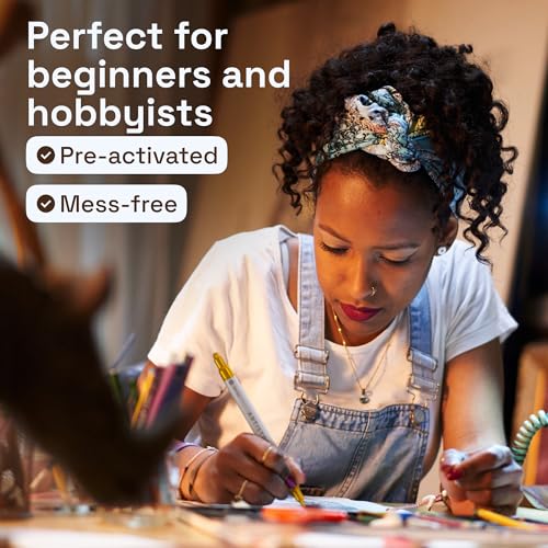 Image of ARTISTRO 5 Gold Acrylic Paint Markers for Rock, Fabric, Wood, Glass, Eggs - Dual-Tip Paint Pens for Coloring Books for Adults, Teens, Kids - Art & Craft Supplies - Gift Idea - Easter Basket Stuffers