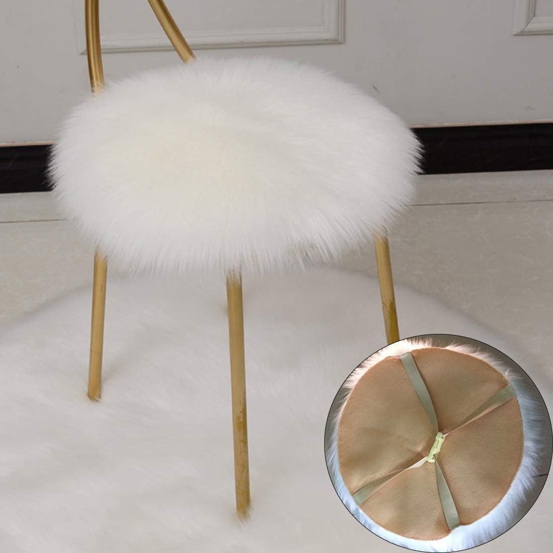 14 Inches Bar Stool Cover Office Round Chair Covers Rotating Seat Desk Protector Soft Warm (White)