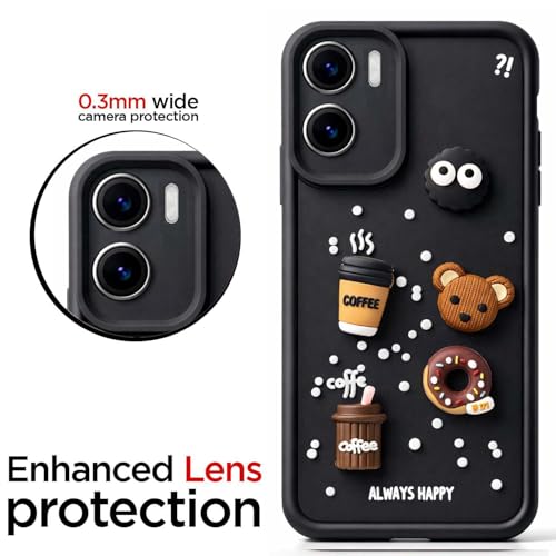 Image of Bintage CASE Cute Fun Taddy Cartoon 3D Ball Bear Milk Cake Coffee Silicon Case Full Body & Camera Protection Back Cover Compatible for Motorola Moto G05 4G - Black