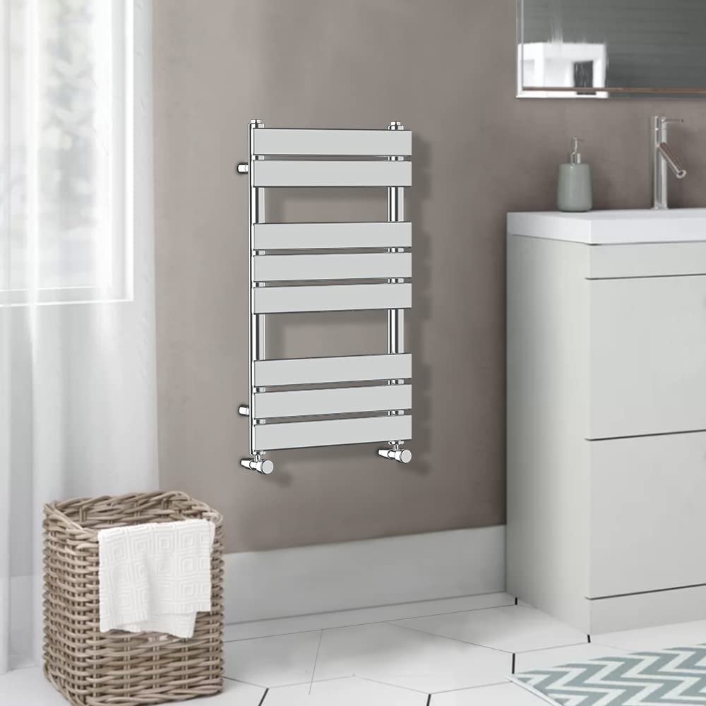 Warmehaus Flat Panel Heated Towel Rail Designer Bathroom Radiator Ladder Rad Chrome 800 x 600mm Towel Warmer for Bathroom Kitchen