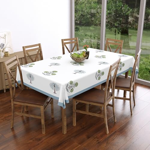 Image of BLOCKS OF INDIA Hand Block /Batik Print Rectangular Table Cloth for 6 Seater Dining Table (60 Inch X 90 Inch)(Open Grey Motifs)