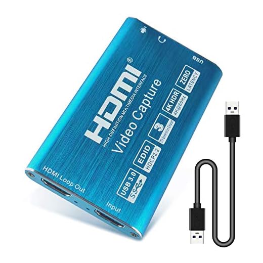 PTN Tarjeta Captura HDMI, USB 3.0 Dispositivo Captura Audio y Video 4K, Tarjeta Captura Juegos HD HDMI a USB, Transmisión en Vivo 1080P 60FPS Captura HDMI para Transmisión Vivo Grabación (Blue)