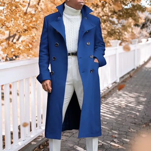 Maiyifu-GJ Men's Trench Coat Fall Winter Warm Long Overcoat Notched Lapel Double Breasted Wool Blend Pea Coats Outerwear2