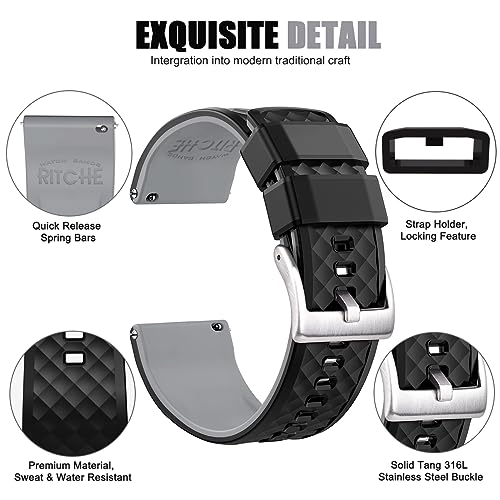 Image of Ritche Christmas Gift Silicone Watch Bands 18mm 20mm 22mm 24mm Quick Release Rubber Watch Bands for Men, White Elephant Gifts, Stocking Stuffers For Men