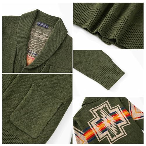 Cardigan Sweater for Men Jacquard Knit Shawl Collar Button Down Vintage Sweaters with Pockets 6
