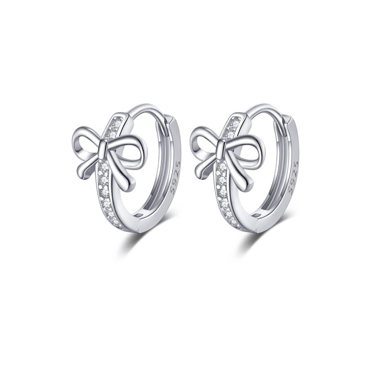 Reffeer Orecchini A Cerchio Huggies Con Fiocco In Argento 925 – Gioielli Ipoallergenici Per Donna E Ragazza, Idea Regalo