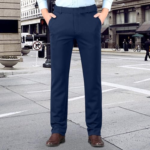 Men Dress Pants Tall Classic Fit Flex Expandable Waist Flat Front Wrinkle-Free Formal Pants for Business and Office2