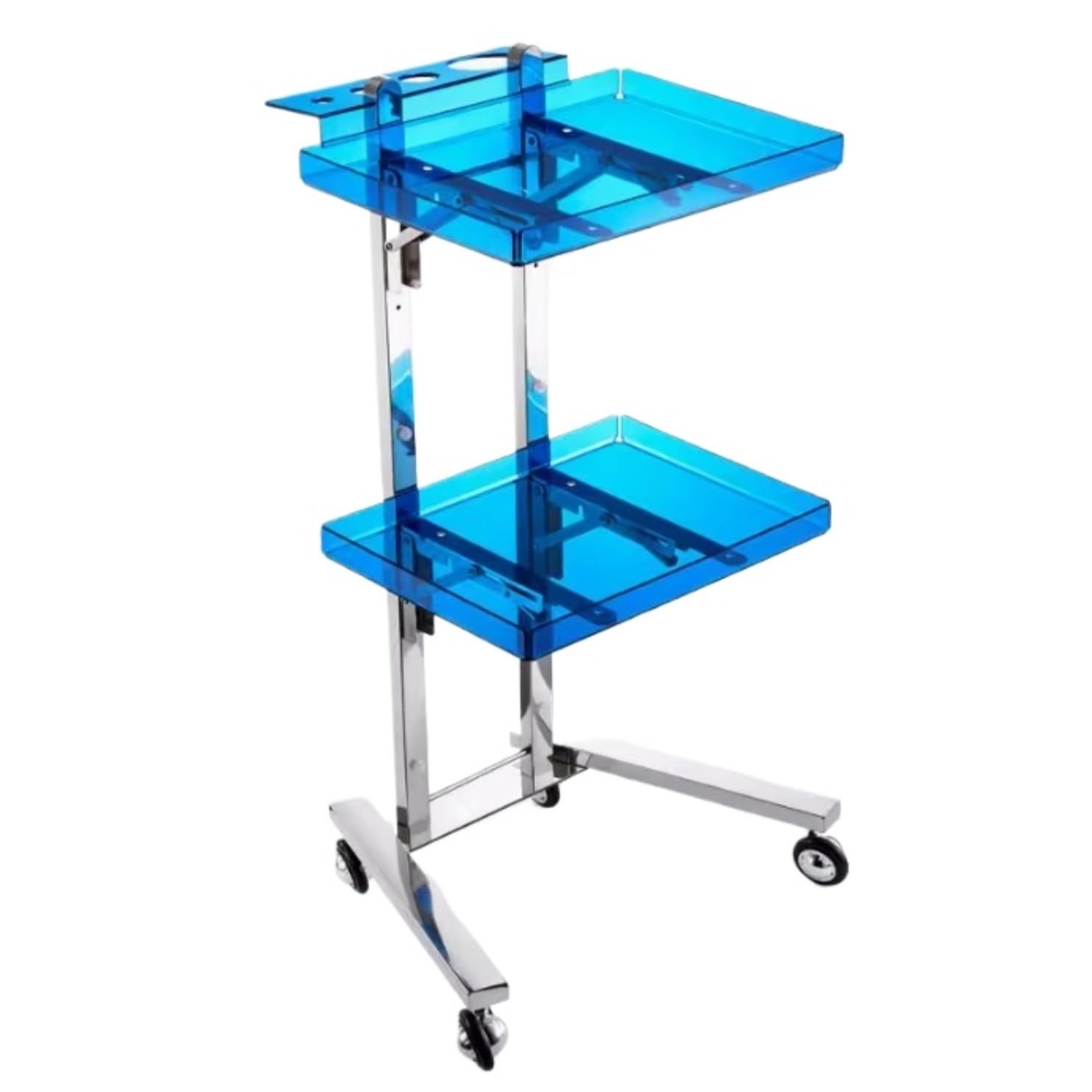 2 Tray Wheels Salon Rolling Cart Foldable Stainless Steel Mobile Storage For Barber Shops(Blue)