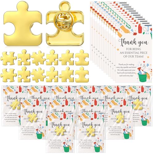 Tondiamo Housekeeping Appreciation Week Gifts Bulk Puzzle Lapel Pin with Thank You Card for Housekeeper EVS Week Cleaner
