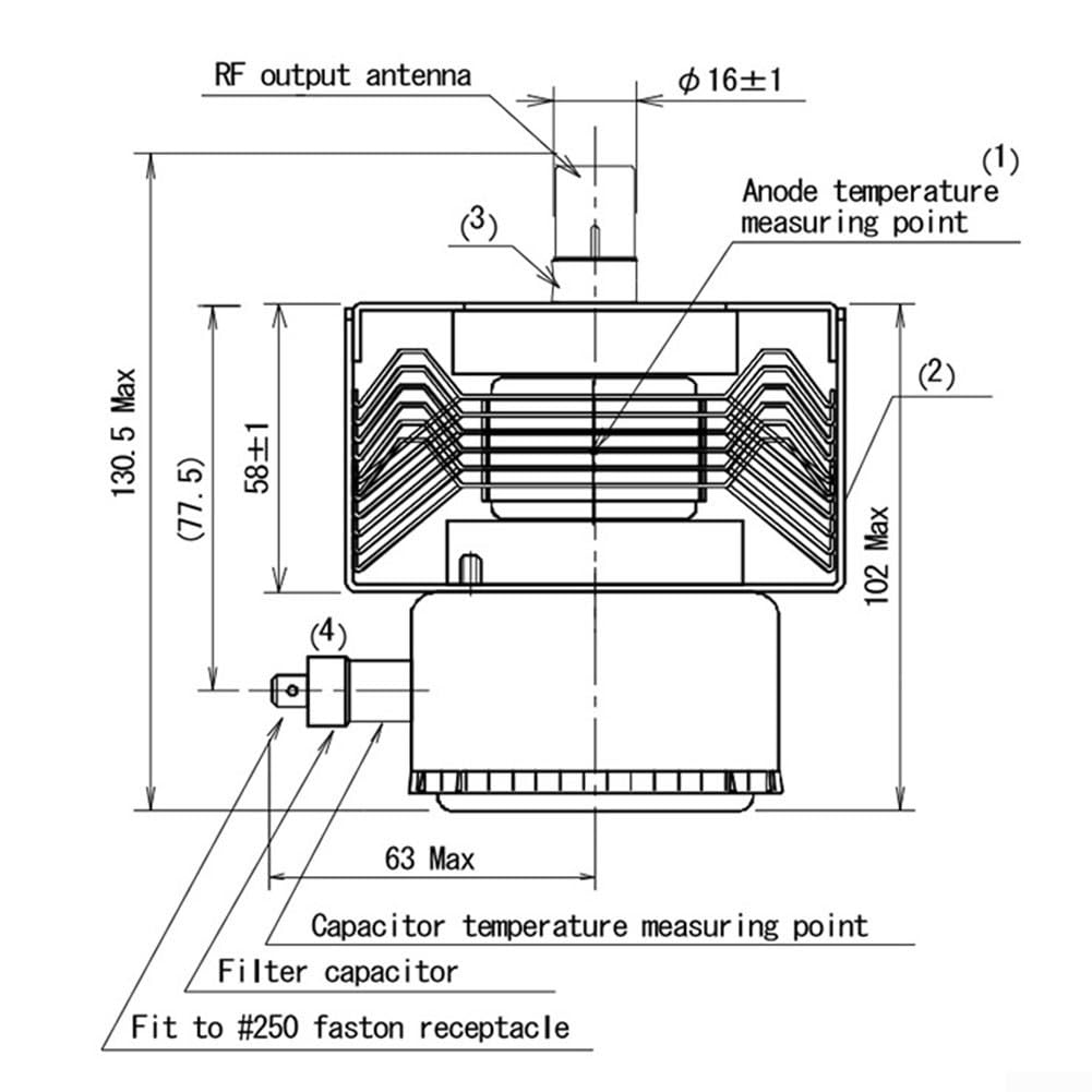 Magnetron 2M248J - Tubo de vacío de repuesto para horno microondas, salida de potencia de 1000 W con disipador de calor de 6 piezas para mejorar la velocidad de cocción