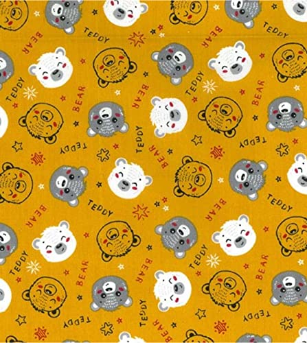 Tissu polycoton ours jaune 5m coupon couture loisirs créatifs