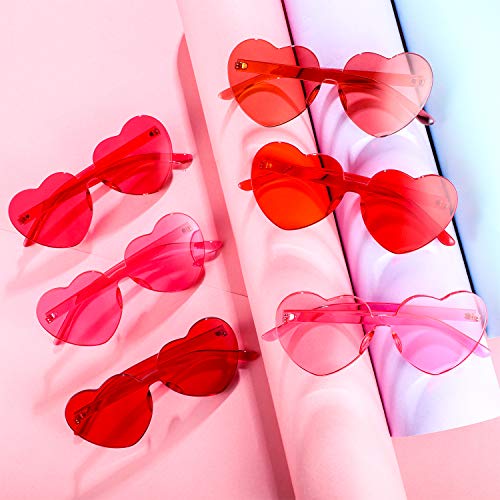Frienda 6 Pieces Heart Sunglasses Pink Sunglasses Thick Heart Shaped Sunglasses for Party Cosplay4