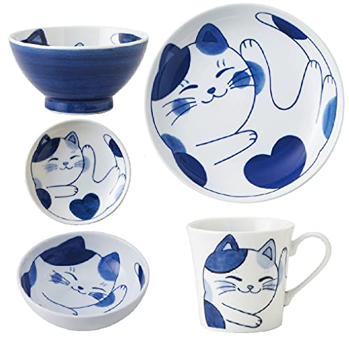 Cat's pottery ねこちぐら(ミケ) 食器5点セット 軽量食器(うすかる) 日本製 美濃焼
