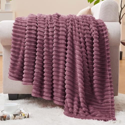 Image of BEDELITE Fleece Throw Blanket for Couch - 3D Ribbed Jacquard Soft and Warm Decorative Fuzzy Blanket - Cozy, Fluffy, Plush Lightweight Plum Throw Blankets for Bed, Sofa, 50x60 inches