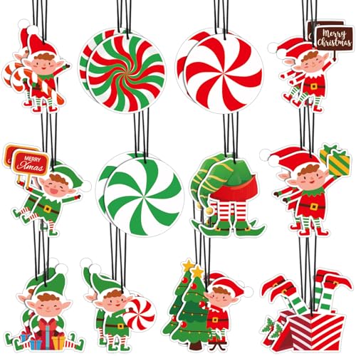 Image of Demissle 24 Pcs Car Air Fresheners Bulk Cute Hanging Air Freshener Groovy Scented Fresheners Rearview Mirror Decor for Women Car Accessories(Elf)