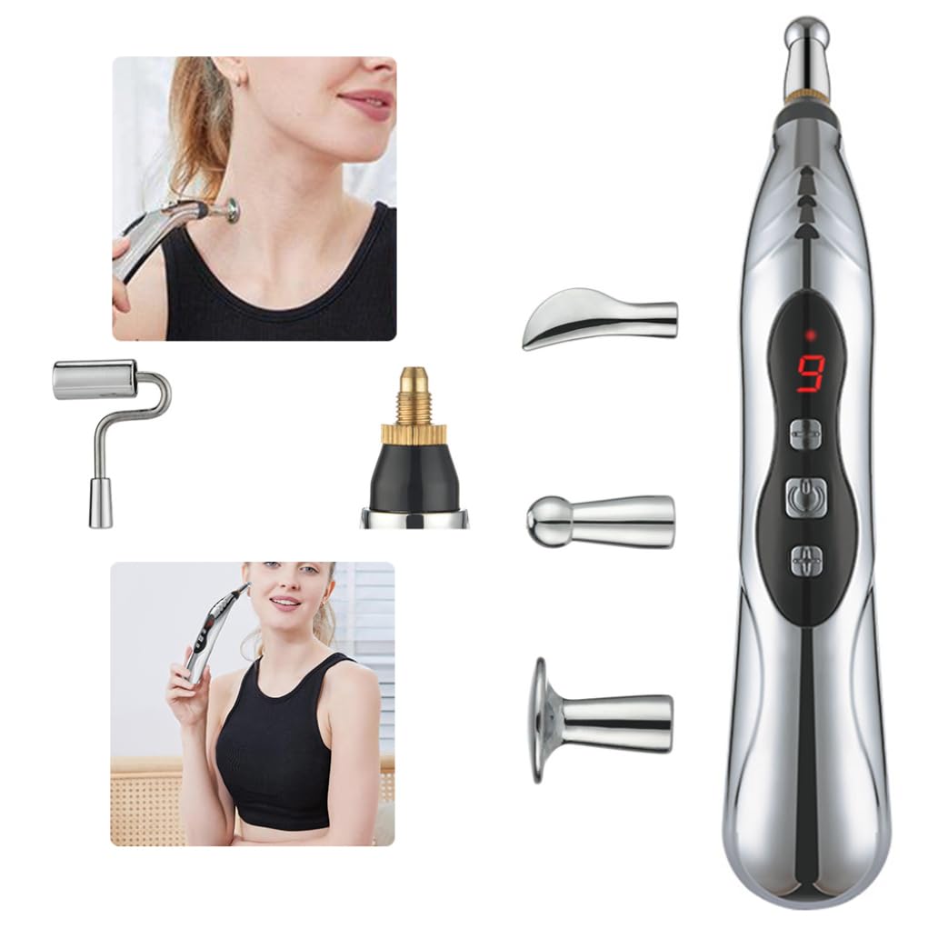 Stylo d'acupuncture électronique, 9 vitesses, Rechargeable par USB, pour soulager la douleur, vibrant avec 5 têtes de Massage, douleur disparue