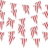 5 Sets 160 ft 100 Pieces Carnival Circus Bunting Banner Red and White Striped Pennant Banner...