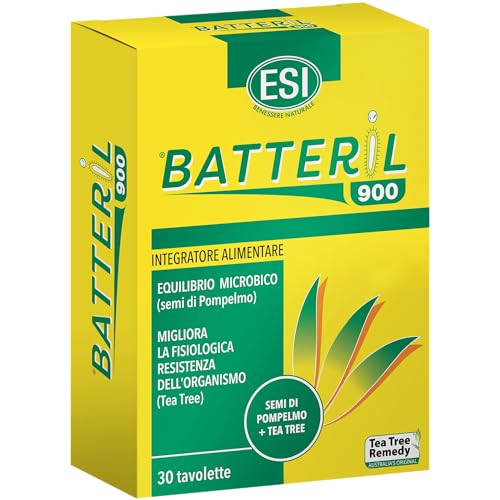 ESI - Batteril 900, Integratore Alimentare di Tea Tree Oil e Semi di Pompelmo, Sostiene il Sistema Immunitario, Favorisce l'Equilibrio Microbico, Senza Glutine e Vegan, 30 Tavolette