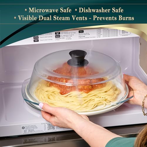 Tall Glass Microwave Splatter Cover for Food - Cookware & Bakeware Serving Dish Cover, Plate Splatter Guard Lid with Easy Grip Silicone Handle Knob - 100% Food Grade BPA Free & Dishwasher Safe - 10in. - Image 6