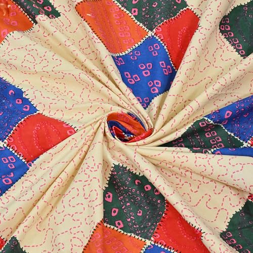 Image of India 00% Cotton Single Bedsheet with 1 Pillow Cover | 240 TC Pure Cotton Flat Bed Sheet | Traditional Jaipuri Printed Bedding Set | Soft & Breathable | 60 x 90 Inch (Cream & Royal Blue)