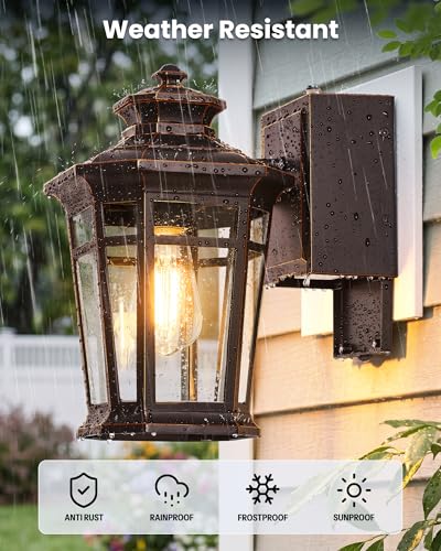 Image of Gleamz Large Exterior Lighting Fixtures with GFCI Outlet, Oil Rubbed Bronze Dusk to Dawn Outdoor Lighting, Outdoor Porch Light for House, Garden, Doorway, Garage, Waterproof, Anti-Rust