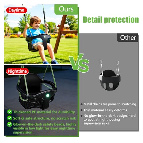 Image of Dakzou Jungle Gym High Back Full Bucket Toddler Swing Seat Upgraded Heavy Duty with Finger Grip Chain Fully Assembled Swing Set Accessory,Black
