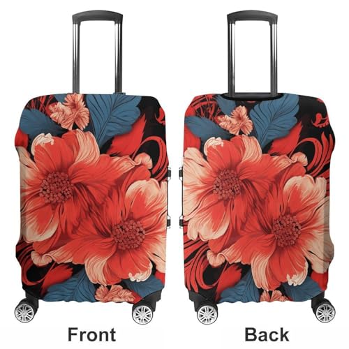 Travel Luggage Cover Elastic Suitcase Protector Anti-Scratch Washable Red Floral Pattern Luggage Sleeve Tsa Approved Carry on Covers Baggage Cover Fits 18-32 Inch Luggages3