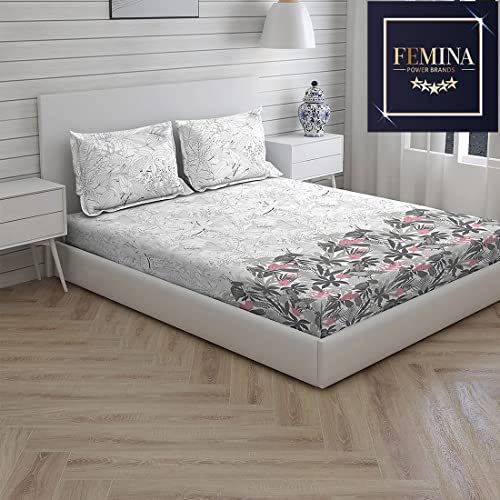 Image of Layers Miami Cotton 146 TC King Sized Double Bedsheet Set (Grey)