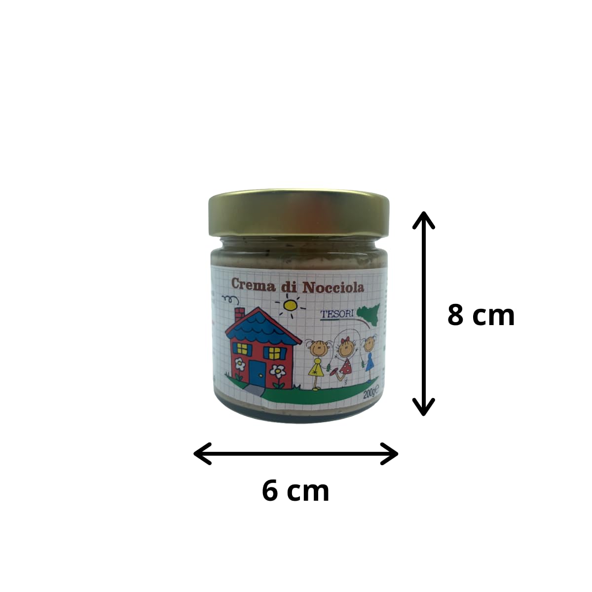 6 Barattoli di Crema Spalmabile alla nocciola con nocciole siciliane, lavorazione artigianale, barattoli da 200 g