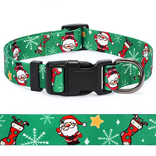 WHIPPY Christmas Dog Collar, Dog Christmas Collars with Santa and Christmas Tree Pattern Adjustable Christmas Boys Girls Dog Collar with Safety Plastic Buckle for Small Medium Large Dog Cat Pet