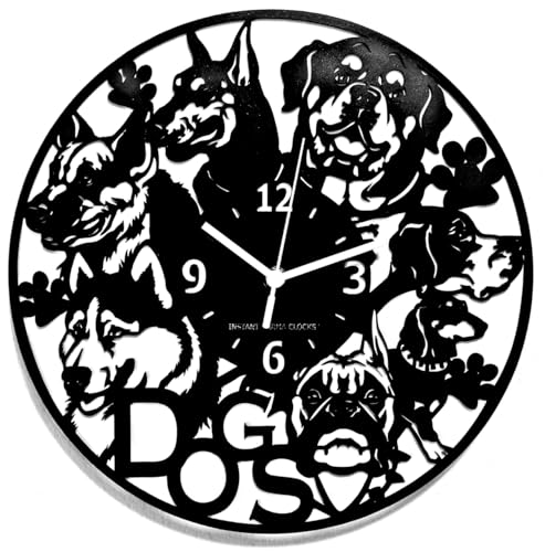 Instant Karma Clocks Orologio Da Parete | Cani | Love Dogs | Animali Domestici 30cm Decorativo Idea Regalo (Nero Legno)