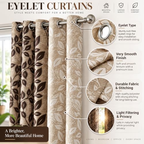 Image of FLORANCIA Polyester Eyelet Door Curtains 7 Feet Long (205 cm) Pack of 5