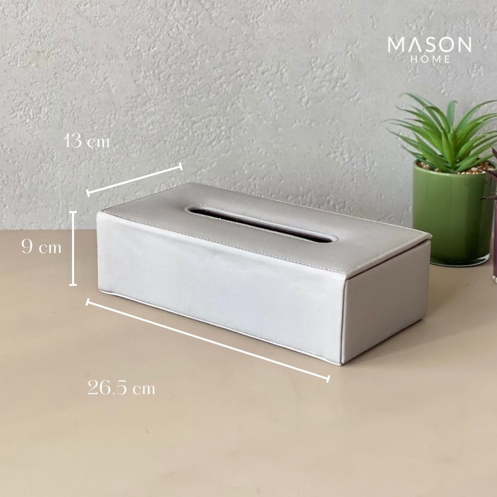 Mason Home Vegan Leather Light Grey Coloured Tissue Box - 1 piece - L 10.5" x B 5.25" x H 3.5" | Paper Napkin Holder | Tissue Case - Holder - Dispenser - Organizer | Home - Office - Table - Desk - Car 1