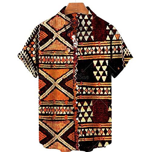 Chemise de plage manches courtes marron style aztèque rétro vêtement été