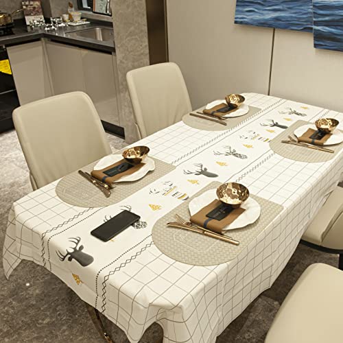 Siytamo Tablecloth For Rectangle Tables, Waterproof, Wipe Clean Eva Table Cloth, Table Cover For Kitchen Dinning Outdoor Picnic (5# Deer Head + White, 54 X 72 Inch) #TOP2