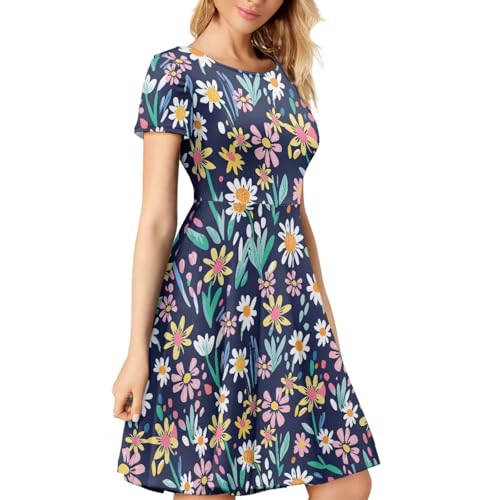 Image of AFPANQZ Womens Casual Summer Lightweight Vintage Dress Short Sleeve Midi Dress Knee-Long Luxury Formal Dress