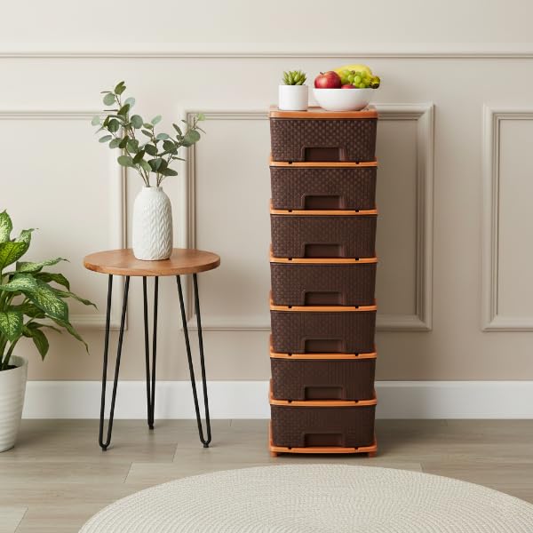 Smarttex™ Plastic Modular Drawer Storage Chest Of Drawers Organizer Storage Box, Large Stomo Racks For Multipurpose Anti-slip Shoes Organizers (Brown, 7 Layer) 3