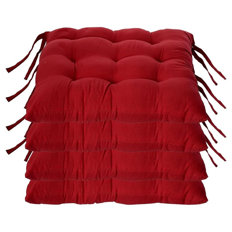 Image of Rajasthan Crafts Pack of 4 Chair Pad | Chair Cushion Pad | Microfiber Square Chair Pads with Ties | Seat Cushion for Chair Office, Sitting, Pooja, Dining & Office Tables (16x16 Inch, Maroon)