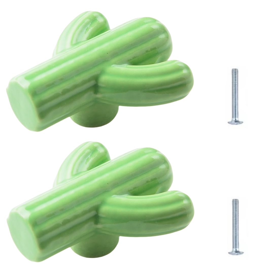 ENmrfvkz Ceramic Cupboard Drawer Handle Knobs, Ceramic Cactus Drawer Knobs Multicolor 42x52mm 2 Pcs(Grün)