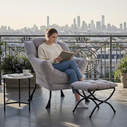 Image of Tiita Modern Lazy Chair with Ottoman, Large Accent Armchair, Leisure Sofa Armchair with Footrest for Bedroom, Living Room, and Dorm Rooms