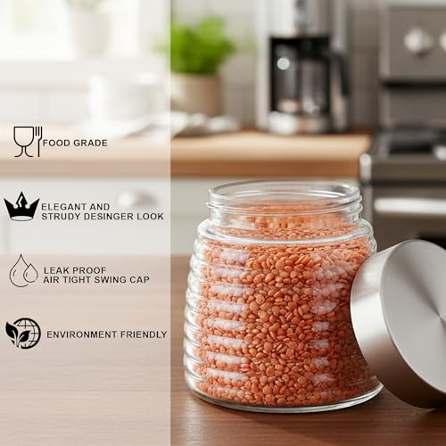 Image of Cutting EDGE 900ml Designer Glass Storage Jar, Silver (Set of 1)