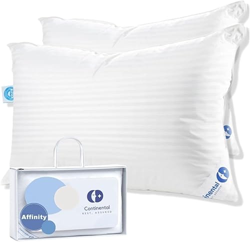 Continental Bedding - Affinity - Almohada de cama alternativa de plumón - 300 hilos, 100% algodón suave, súper estándar, tamaño Queen de 20 x 28