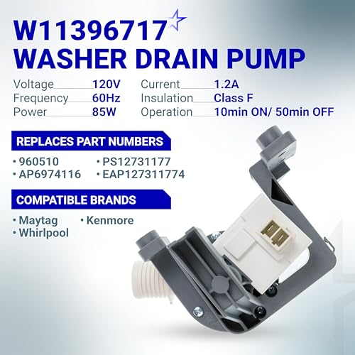 Image of [2026 version] BlueStars W11396717 Washer Drain Pump - Compatible with Whirlpool Kenmore Maytag Washing Machine WTW5100 - Replaces B25-3A04 W11263349 4960510 AP6974116 PS12731177 EAP12731177