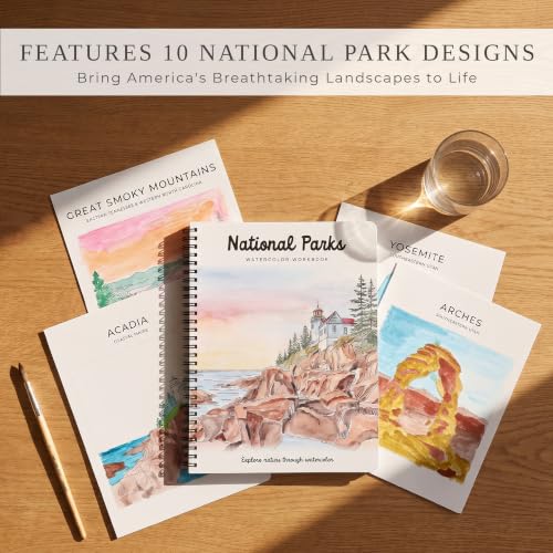 Image of Beautiful Watercolor Book for Beginners - Guided Watercolor Painting Workbook w 10 National Park Designs on Premium Paper - Relaxing Watercolor Activity Book for Adults & Perfect Art Gift for Women