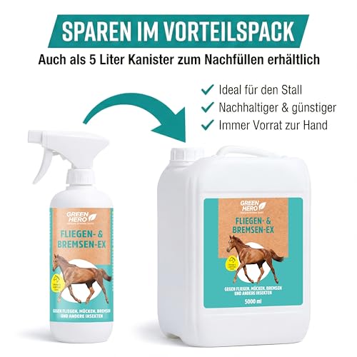 Green Hero Bremsen & Fliegenspray Pferd 500 ml | Sofortschutz gegen Bremsen, Fliegen, Mücken, Kriebelmücken & Hirschlausfliegen | Bremsenspray als Insektenschutz für Pferde