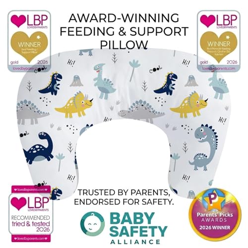 Image of Little Grape Land Ergonomic Nursing Pillow,New Breastfeeding Pillows Support for Mom and Baby,Breathable and Soft with Cute Washable Cover, Multi-Use Feeding Pillow for 0-12 Months, Dinosaur