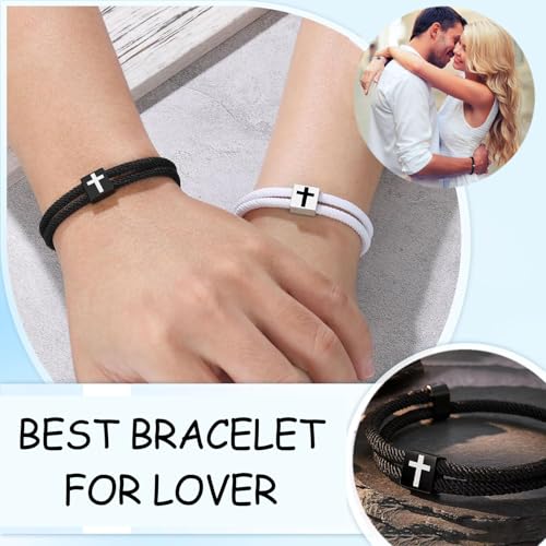 6 Pcs Braided Cross Bracelet Adjustable Rope Jesus Bracelets with Metal Knot Christian Woven String Wristband for Men Women3