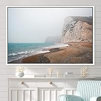 Framed Canvas Wall Art Coastal Scenery Aerial Coastal Cool Multicolor Ocean Photography Realism Relax/Calm - 16x24 inches