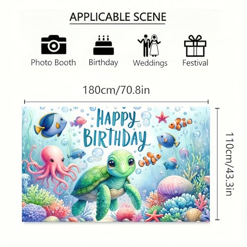 Image of HOMETITUTE Under the Sea Birthday Banner 71x43 Inch Turtle Party Decor